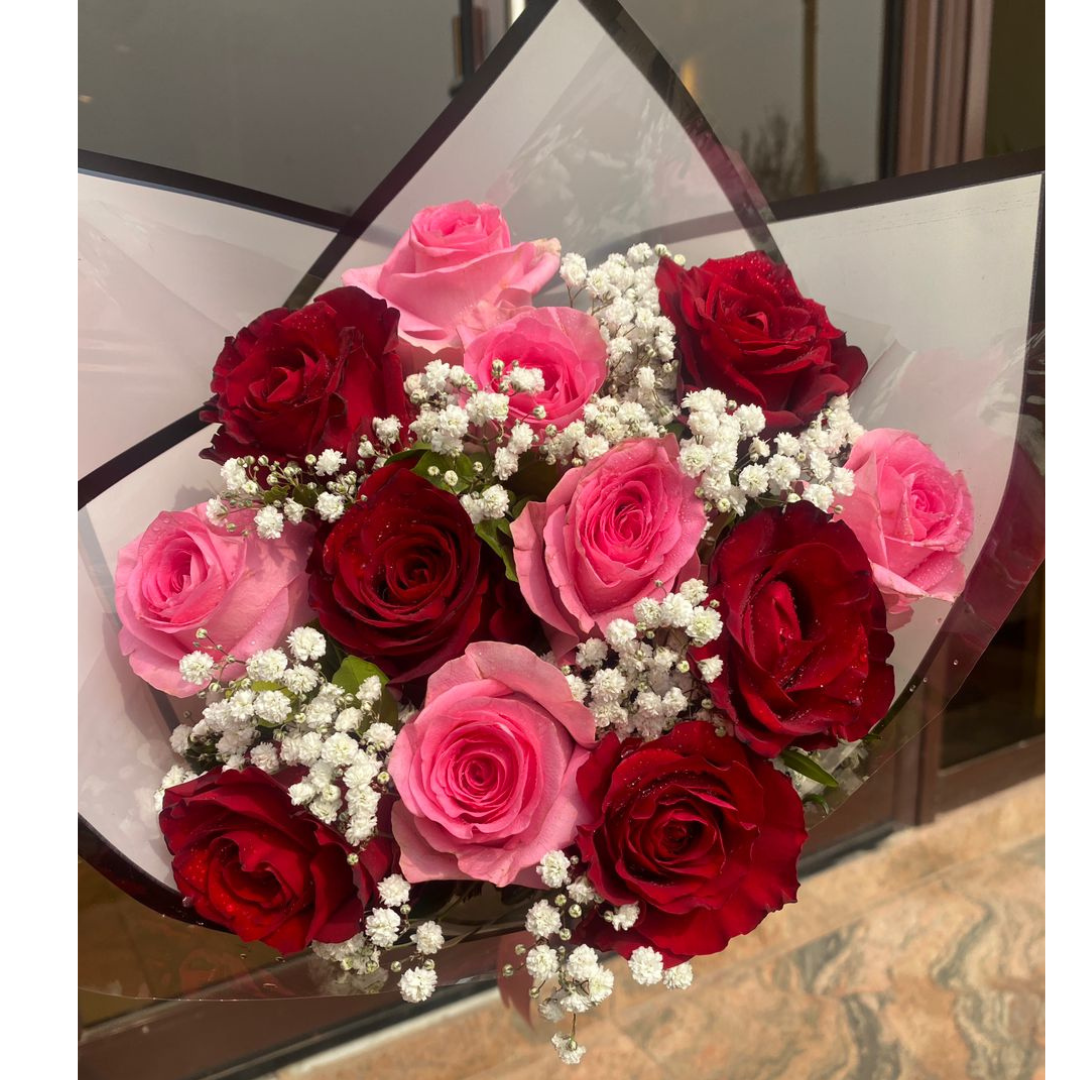 Pink and red roses with fillers – Mix Bouquet